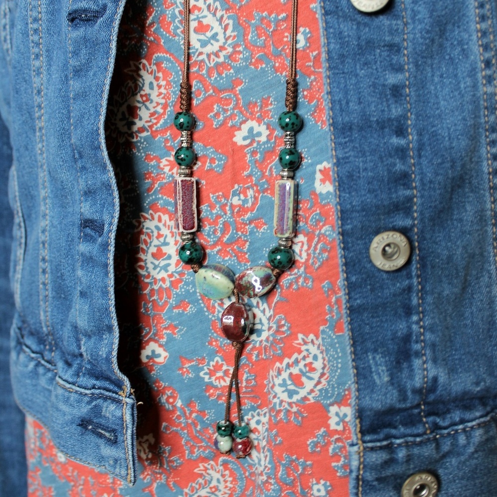 Teal Purple Ceramic Stone Statement Necklace - image 5